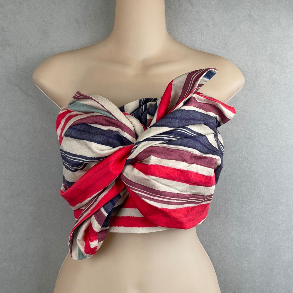 Red Carter Stripe Strapless Knot Front Crop Top Red Blue Festival Coastal Boho M